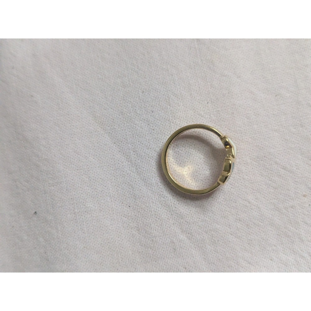 double Heart turquoise white inlay Womens‎ gold ring size 4 unisex mens - Picture 2 of 5